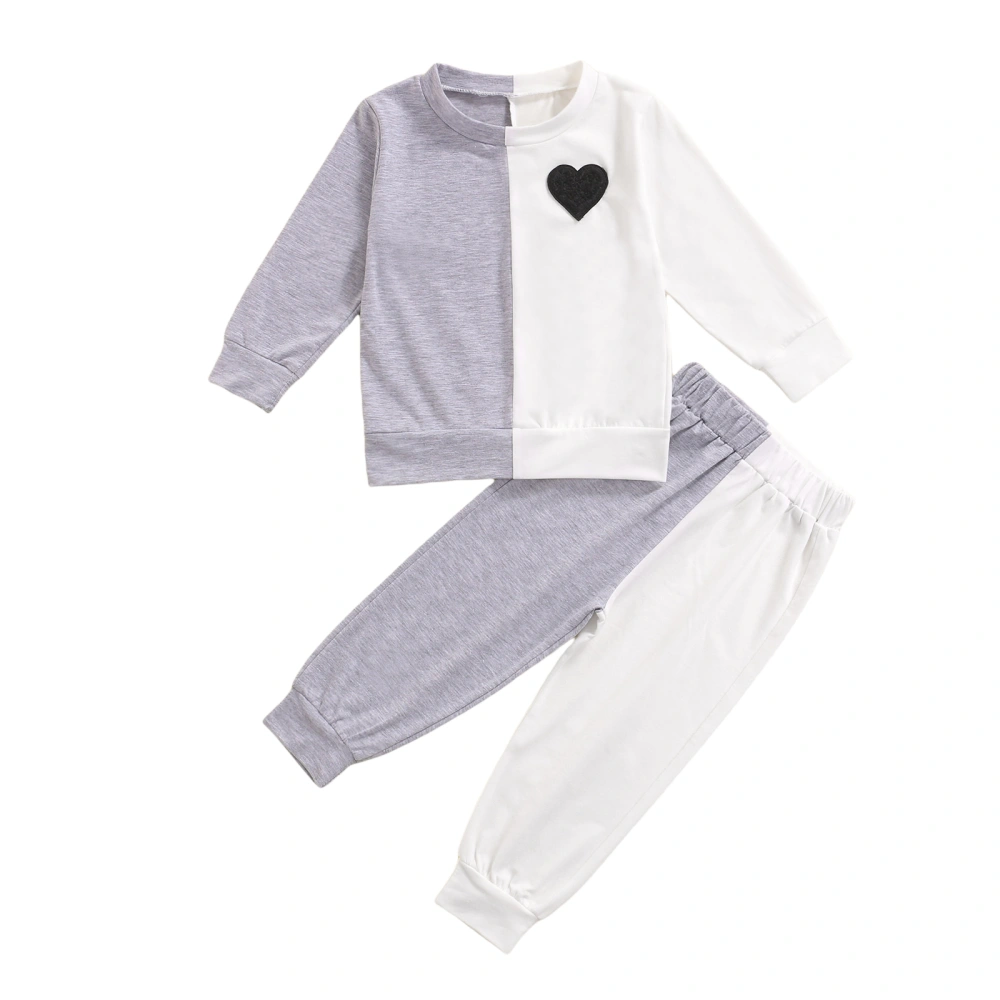 Color Block Love Pattern Long Sleeve Round Neck Sweatshirt + Trousers