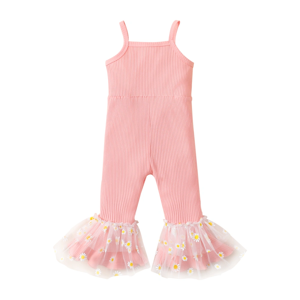 Baby Kid Girls Jumpsuit Sleeveless Flower Tulle Patchwork Flare Pants