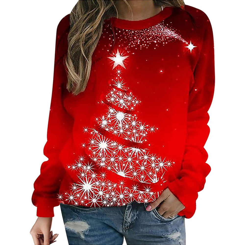 Women’s Christmas Print Round Neck Long Sleeve Pullover Sweatshirt