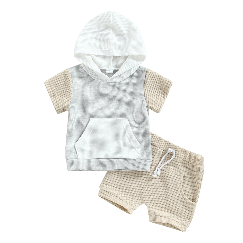 Toddler Baby Summer Outfits, Waffle Knit Hoodie + Shorts Set