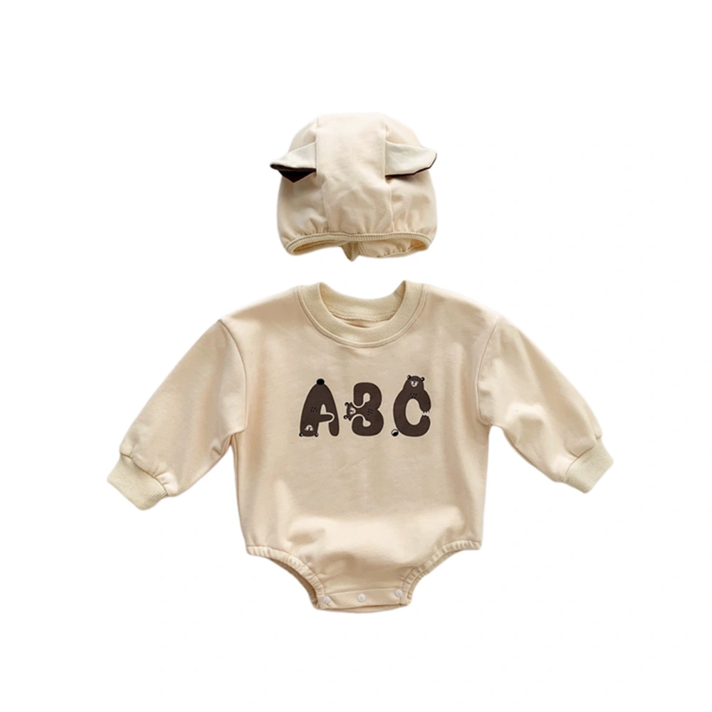 2Pcs Baby Outfits, Letters Print Long-Sleeve Rompers + Hat with Ears