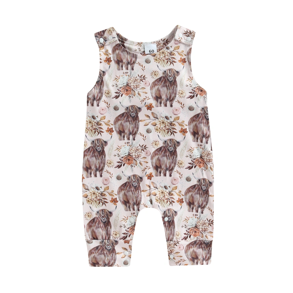 Baby Girl Summer Jumpsuit Floral Cow Print Sleeveless Rompers Pants 