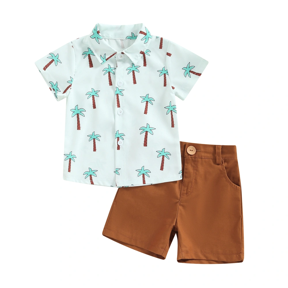 Boys Gentleman Outfits Coconut Tree Print Button Up Shirt and Shorts