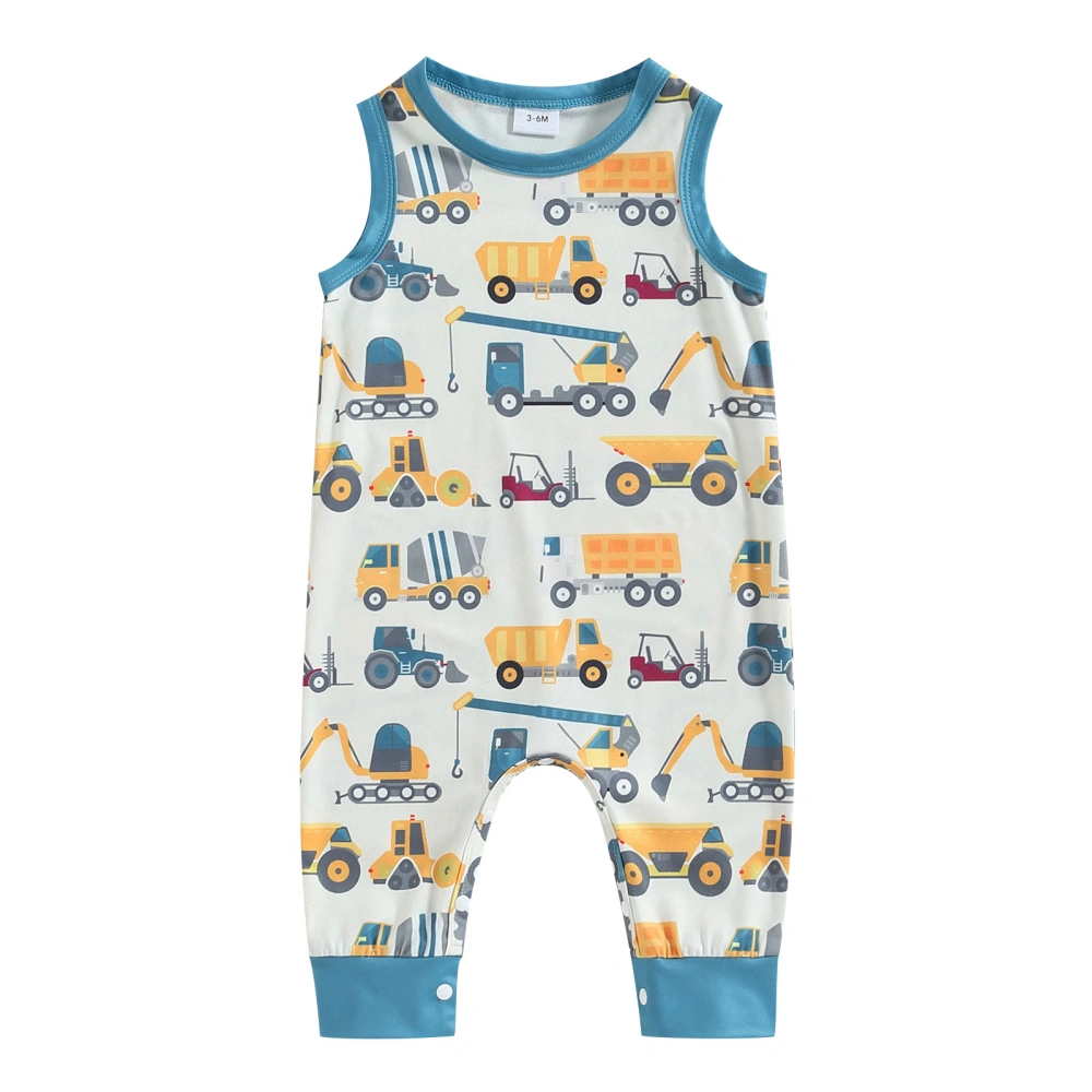 Baby Boys Jumpsuit, Sleeveless Crew Neck Engineering Car Print Romper