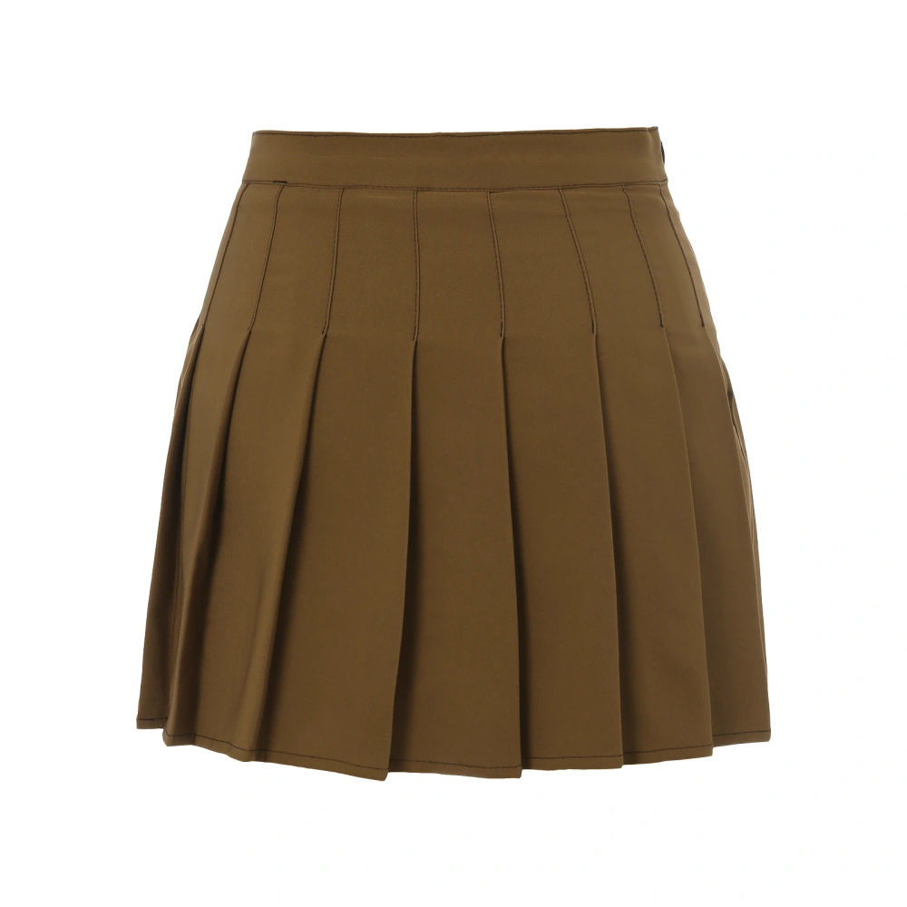 Pleated Skirt, Preppy Style High Waisted Logo Zipper Tennis Skirt