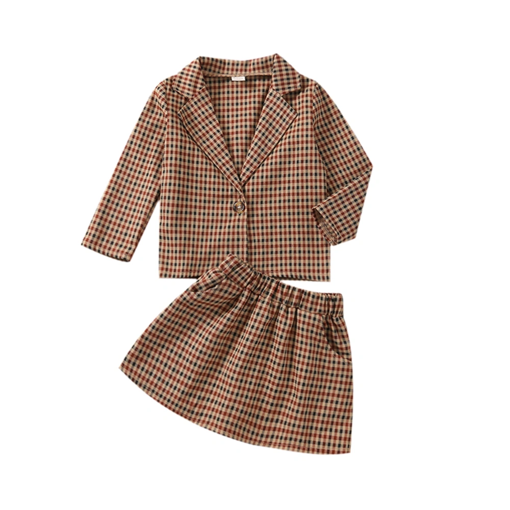 Fashionable Kid's Skirt Suit, Long Sleeve Lapel Tops Thigh Long Skirt