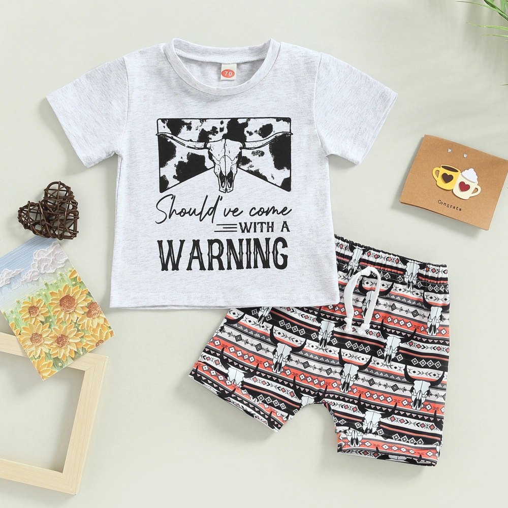 Boys Short Sleeve Round Neck Letters Print Tops Drawstring Short Pants