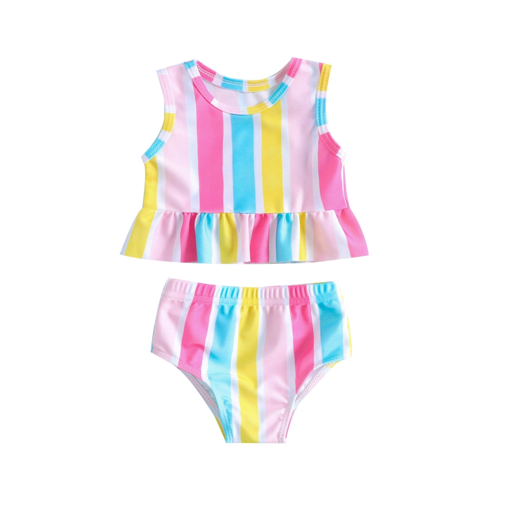 Girls Two Piece Swimsuits, Sleeveless Striped Tops + Bikini Bottom Set