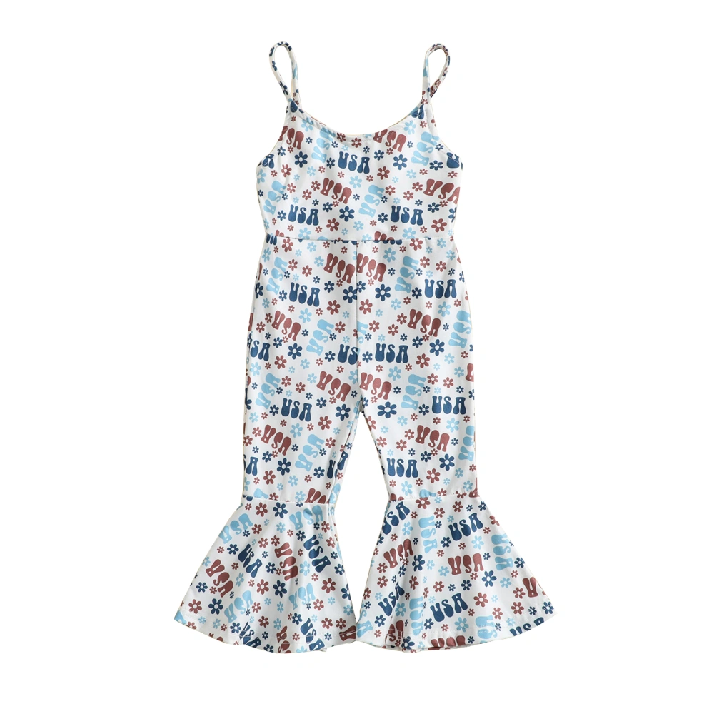 Independence Day Kids Girls Jumpsuits Floral Letter Print Romper