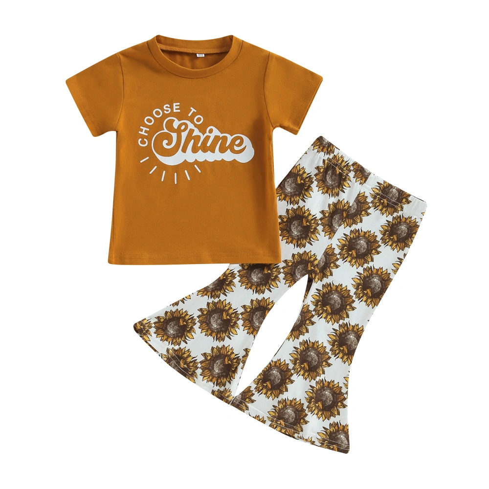 Kids Girls Clothes Set Letter Print Short Sleeve T-Shirts Flare Pants