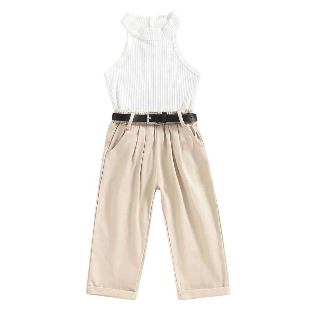 Kids Baby Girls Summer Outfit Ribbed Tank Tops and Pants with Belt Set