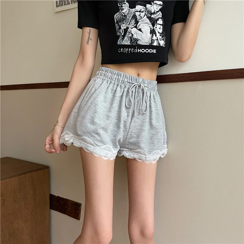 Women’s Wide Leg Shorts, Drawstring Lace Patchwork Short Pants