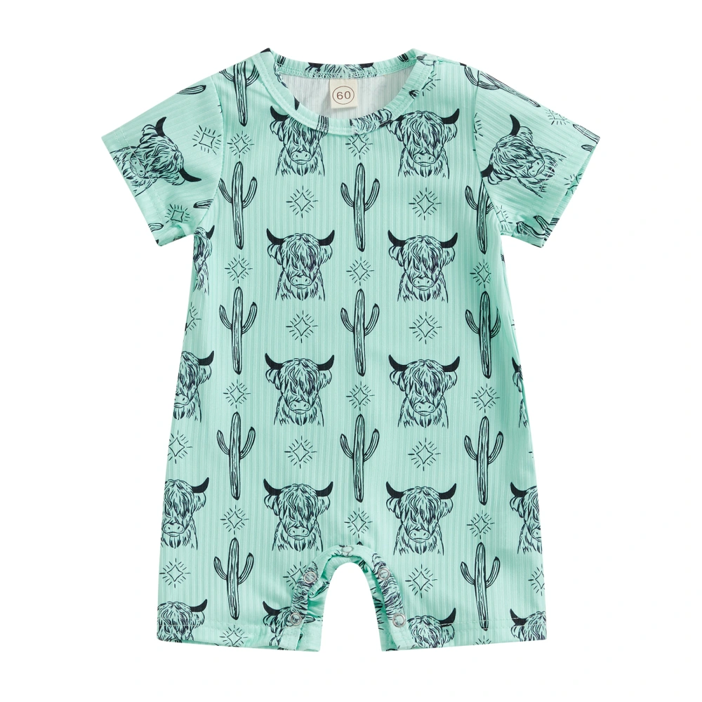 Baby Boys Summer Short Sleeve O Neck Cattle Head Print Playsuit