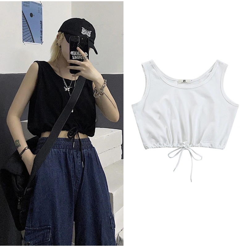 Ladies Summer Midriff-baring Camisole, Round Collar Sleeveless Tops