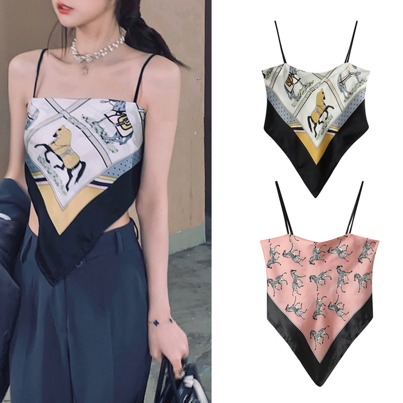 Women’s Summer Vintage Printing Backless Exposed Navel Camisole