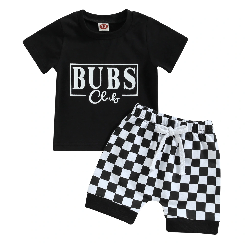 Toddler Baby Boys Summer Outfits, T-Shirt + Checkerboard Shorts Set