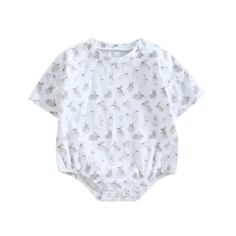 Baby Boys Girls Easter Romper, Short Sleeve Bunny Print Bodysuit