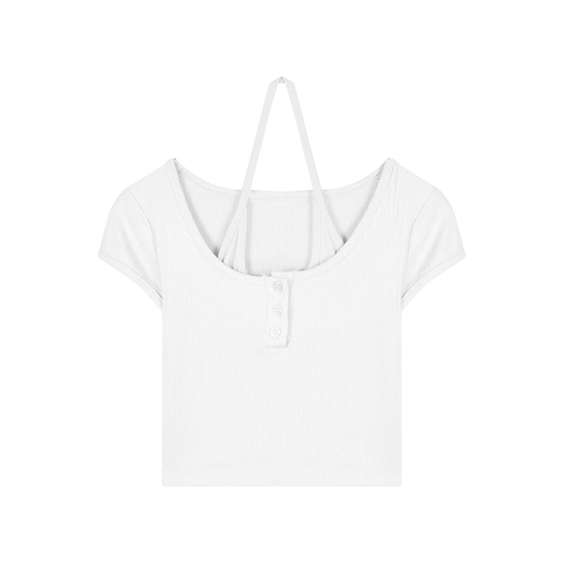 Women Casual Crop Tops, Solid Color Short Sleeve Slim-Fit T-Shirt