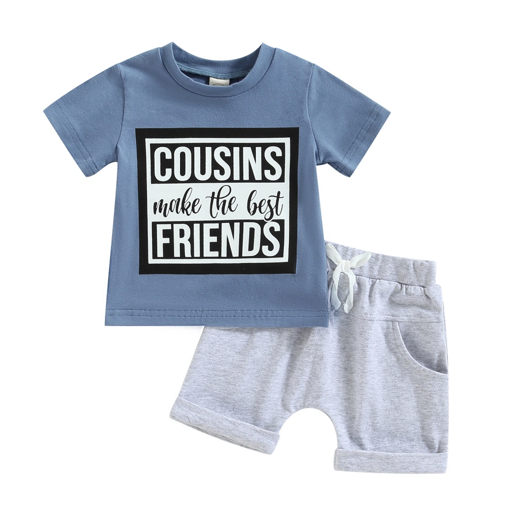 Baby Boys Shorts Set, Short Sleeve Letters Print T-shirt with Shorts