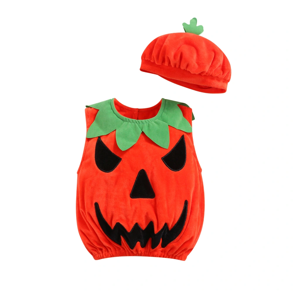 Toddler Baby 2Pcs Halloween Outfits, Pumpkin Costume Tops with Hat