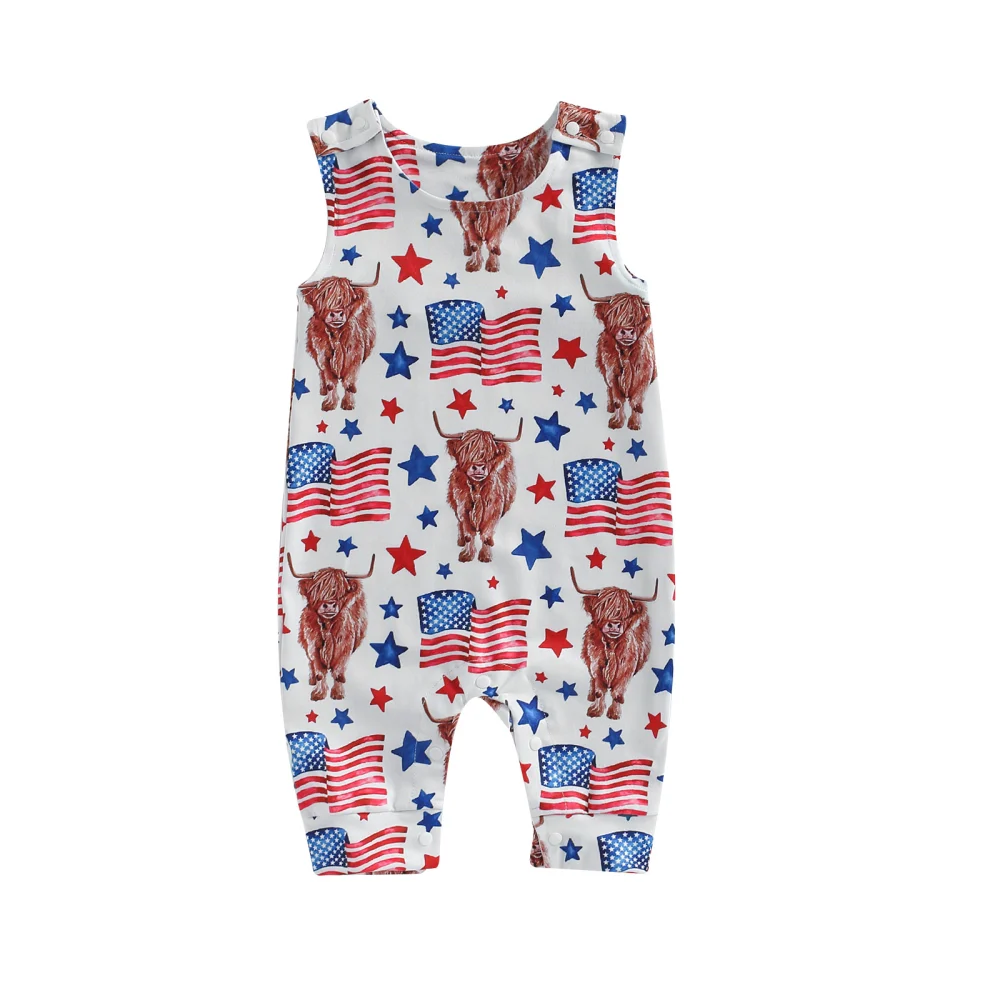 Baby Girls Boys Romper Summer Sleeveless Round Neck Bull Jumpsuit 