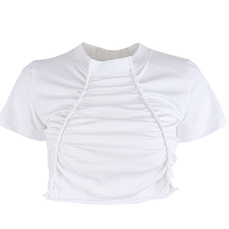 Women's Crop Tops, Short Sleeve Splicing Ruched Pullover T-shirt