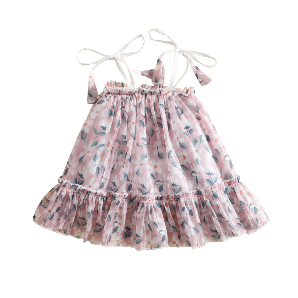 Baby Girls Summer Dress Floral Print Bandage Loose Sleeveless Dress