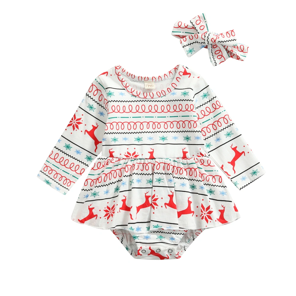 Baby Girl Christmas Outfit, Reindeer Long-Sleeve Romper + Hairband