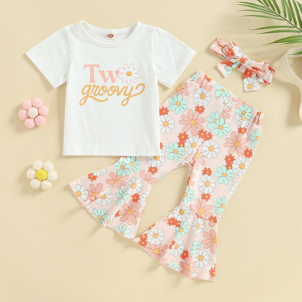 Girls Pants Set, Letters T-shirt/Romper + Flower Pants + Headband