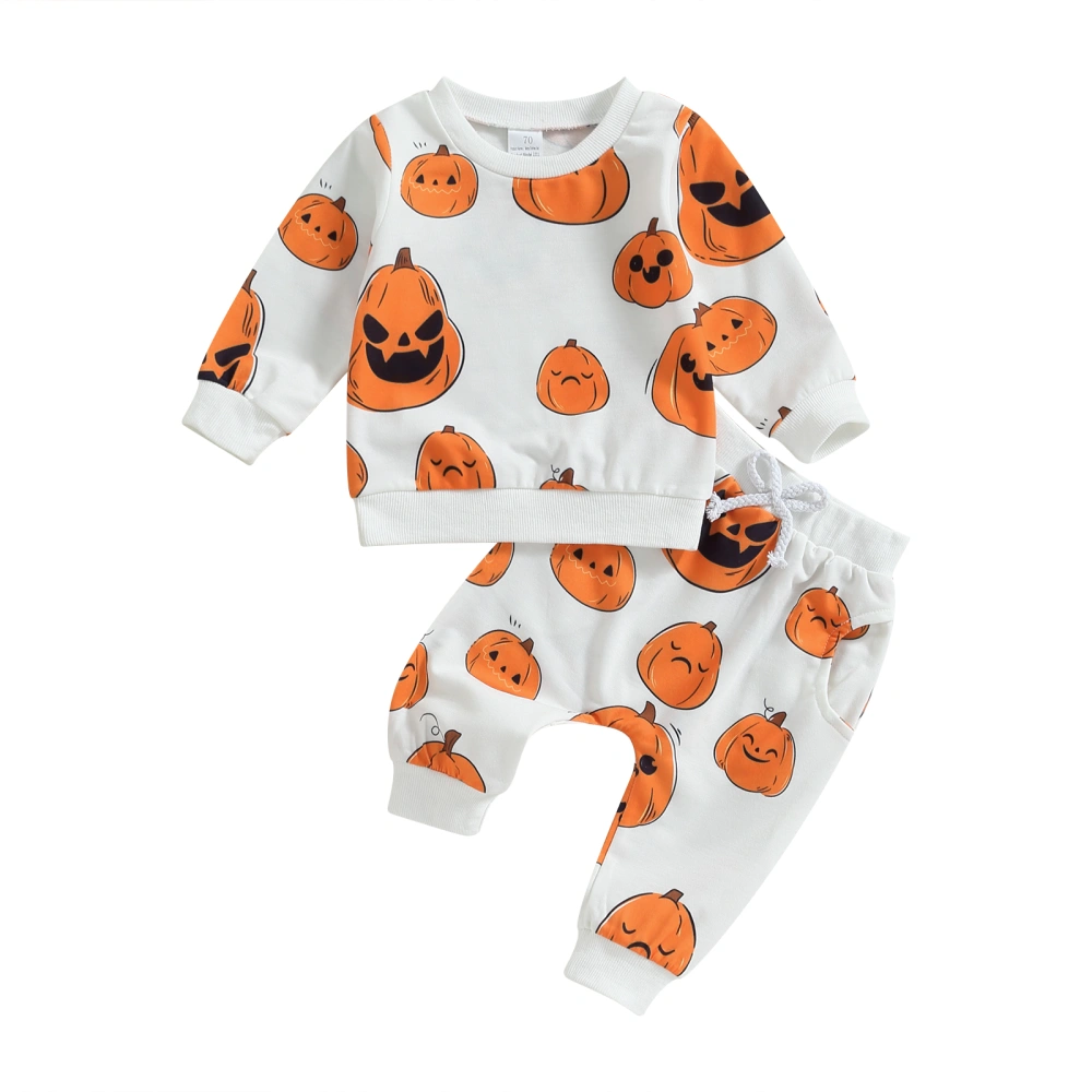 Baby Boys Girls Pumpkin Print Sweatshirt and Elastic Waist Pants Set