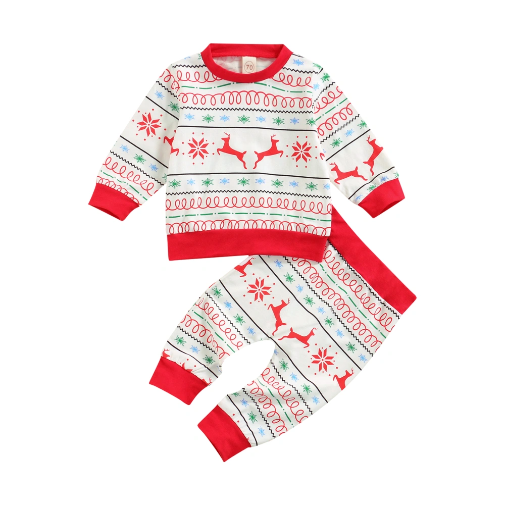 Christmas Deer & Snowflake Print Long Sleeve Sweatshirt + Trousers