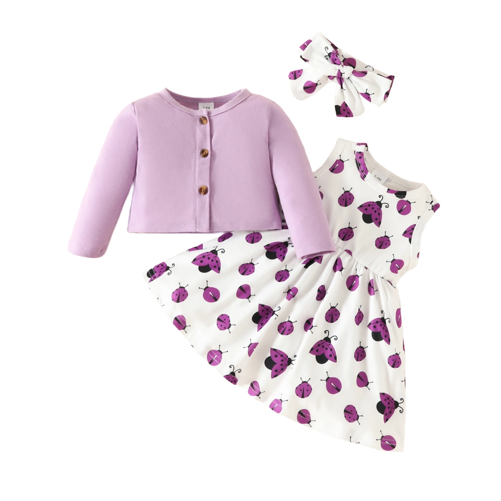 Baby Girls Cute Clothes Ladybug A-Line Dress and Cardigan Headband