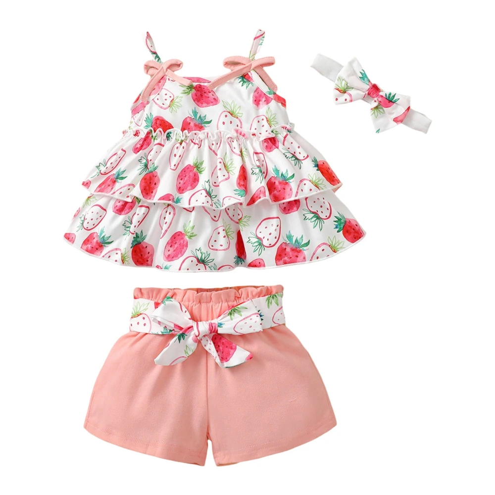 Girls Shorts Set, Strawberry/Leaves/Flower Camisole Shorts Hairband