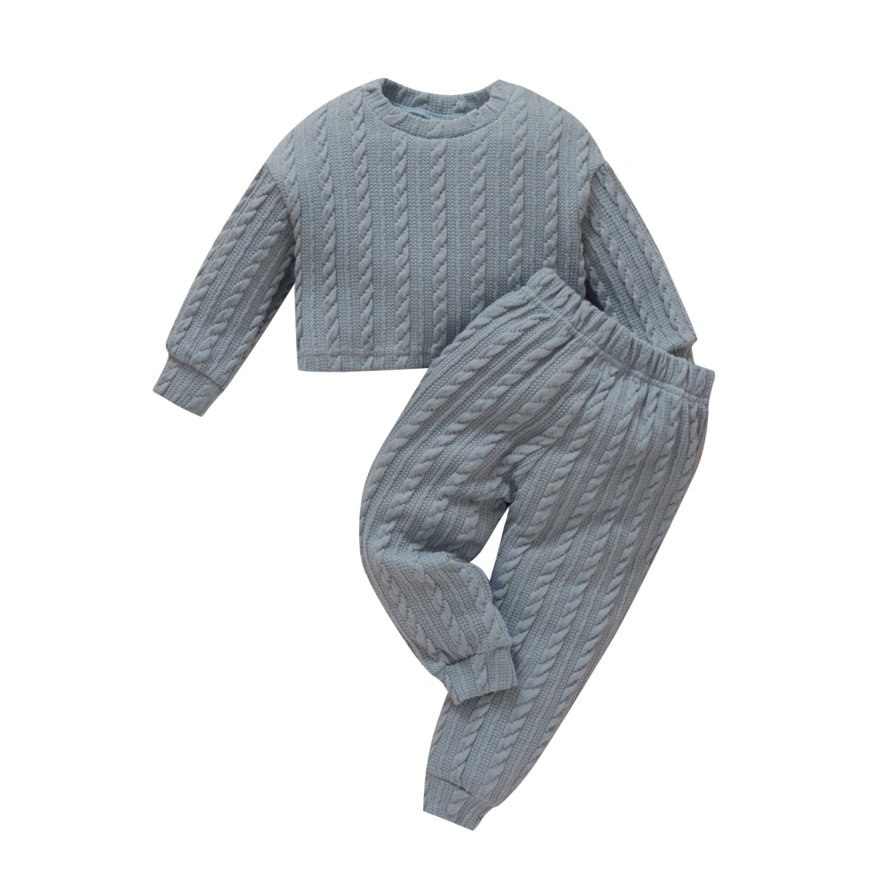 Children’s Knitted Solid Color Long Sleeve Tops and Long Pants Set