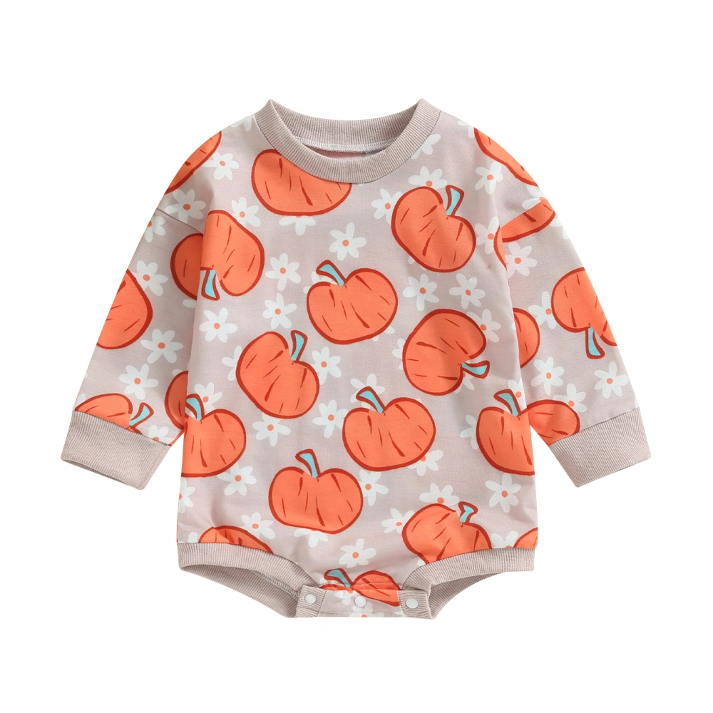 Baby Halloween Romper Long Sleeve Cartoon Pumpkin Print Bodysuit