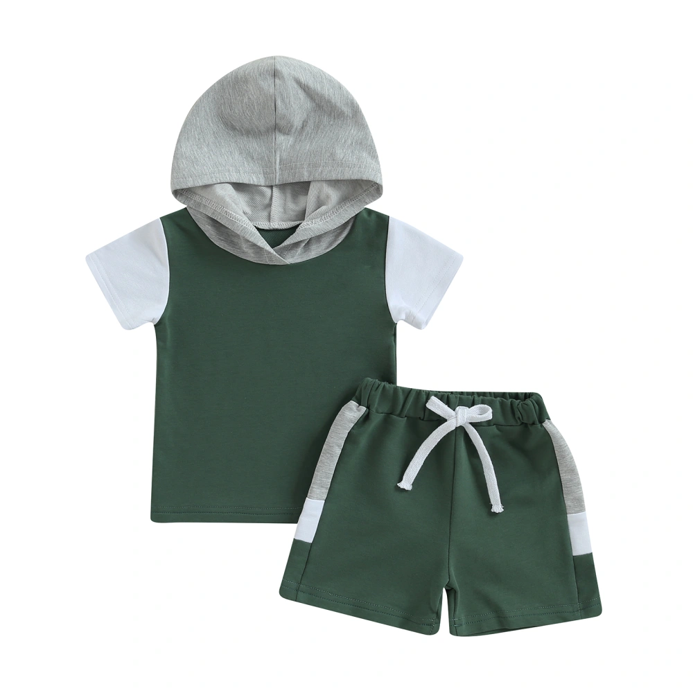 Boys Hooded Tank Tops + Contrast Color Drawstring Shorts Suit