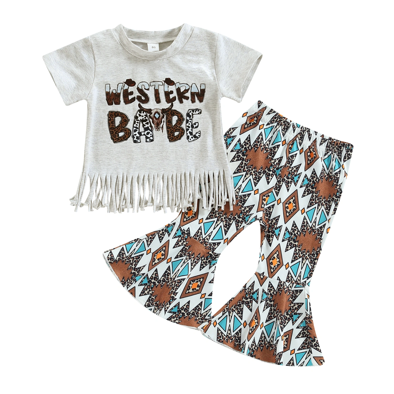 Toddler Girl Western Outfits, Letter T-shirts + Graphic Flare Pants