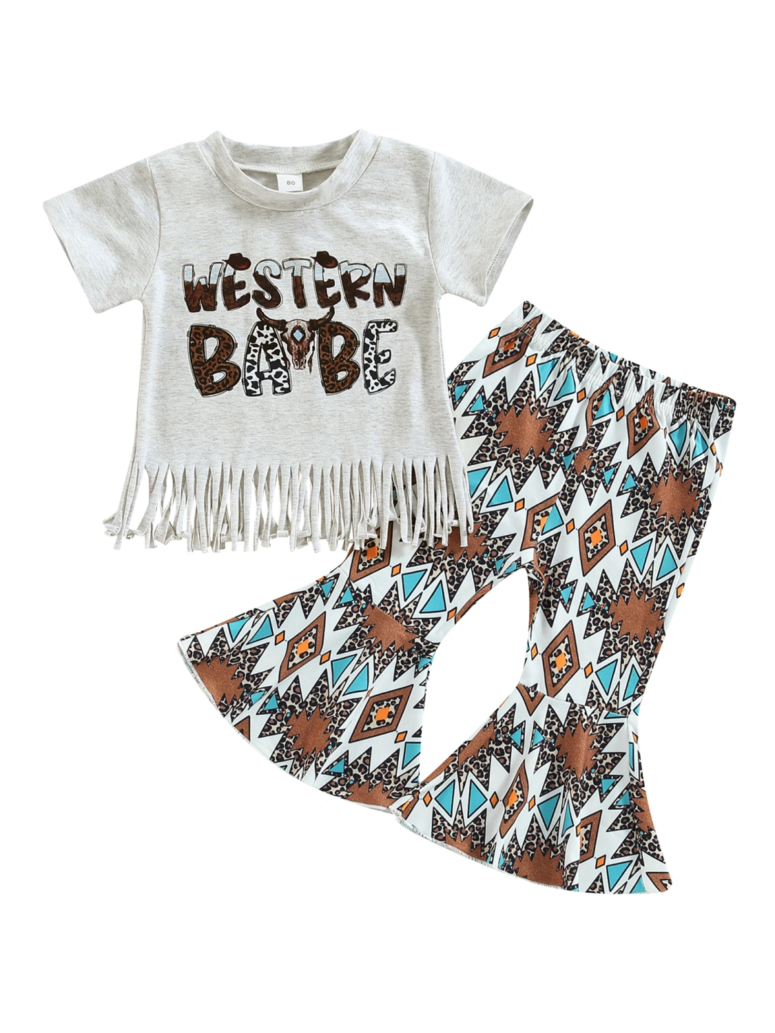 Toddler Girl Western Outfits, Letter T-shirts + Graphic Flare Pants