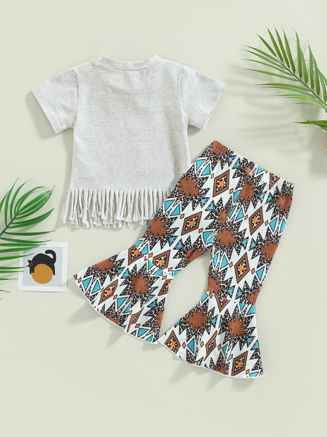 Toddler Girl Western Outfits, Letter T-shirts + Graphic Flare Pants