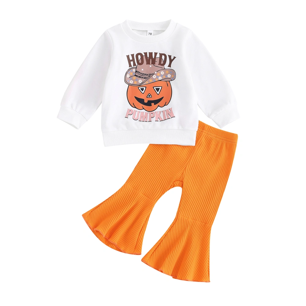 Girls Halloween Clothes Pumpkin Letter Print Tops and Pants Headband