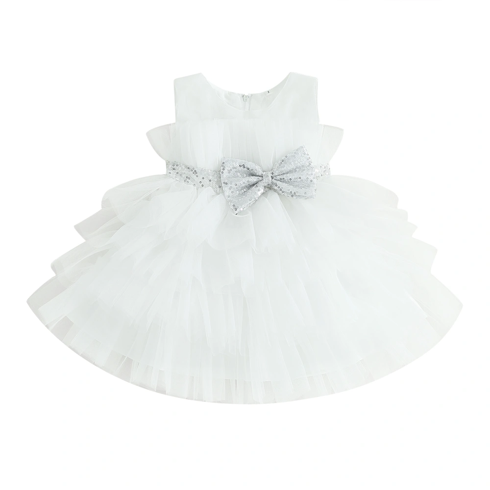 Kids Girls Ball Gown Sleeveless Bow Mesh Tulle Tutu Princess Dresses 