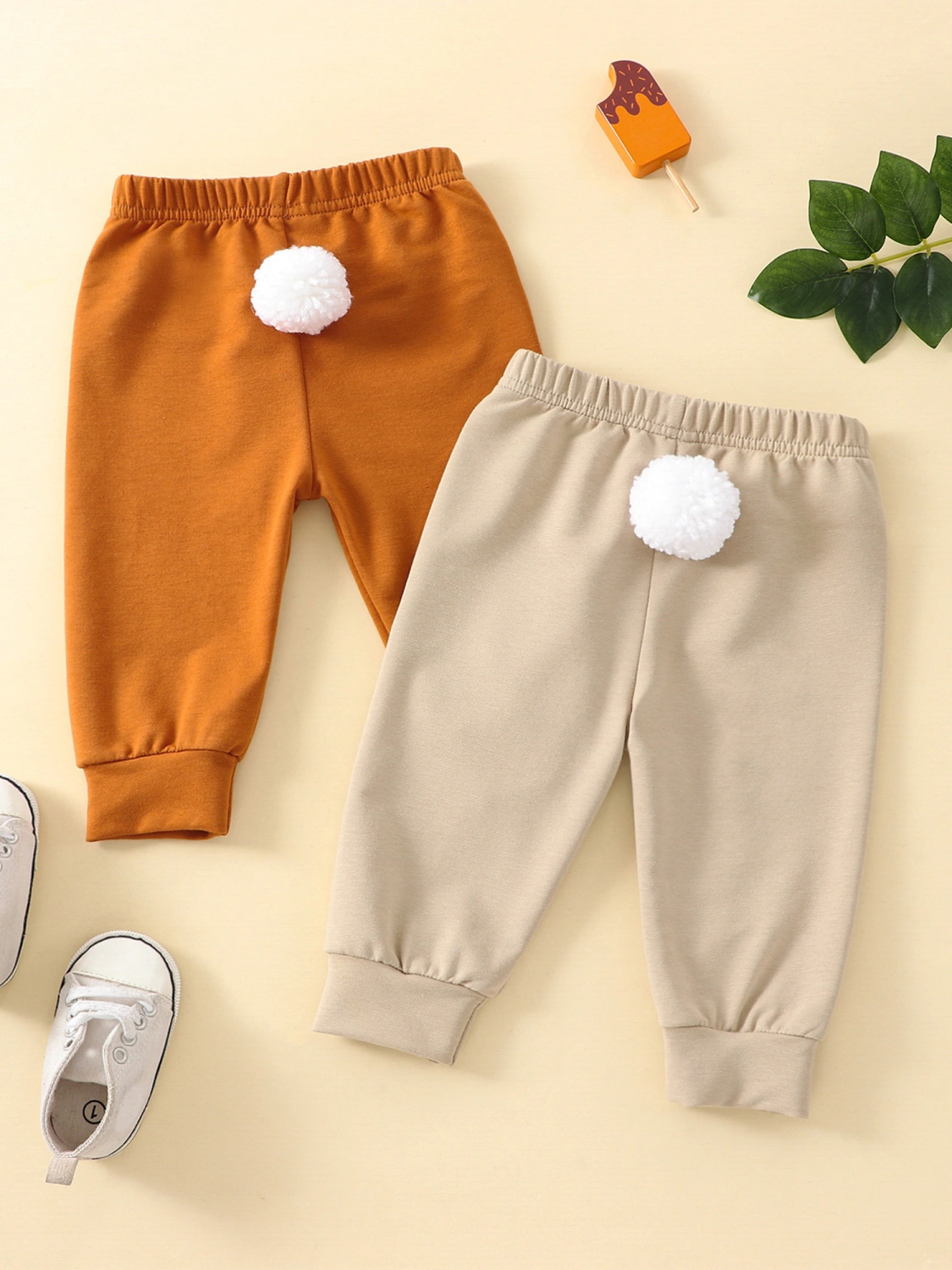 Baby Girls Boys Autumn Solid Color Elastic Band Bobble Loose Trousers