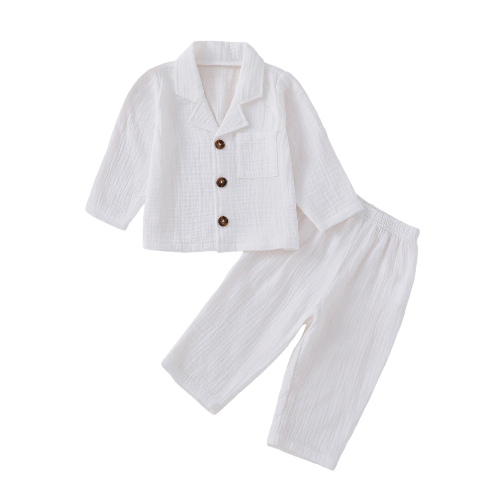 Boys Long Sleeve Lapel Button Shirt Tops and Solid Color Pants Sets  