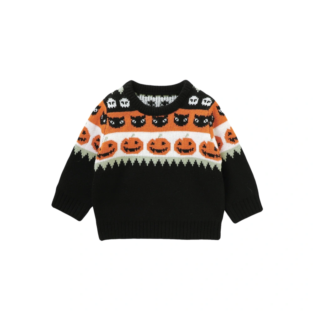 Toddler Baby Halloween Sweater Cartoon Cat Pumpkin Print Sweatshirt