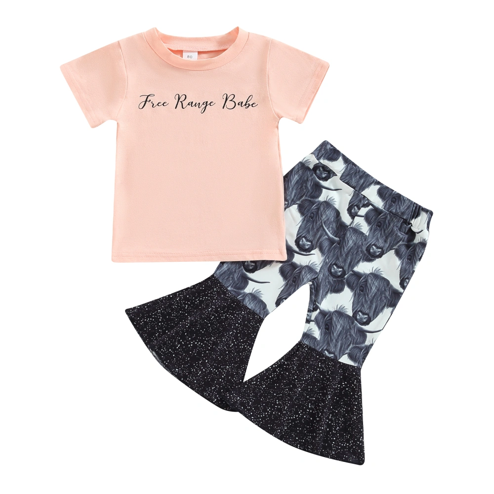 Kids Girls Summer Outfits Letter Print T-shirt and Elastic Flare Pants