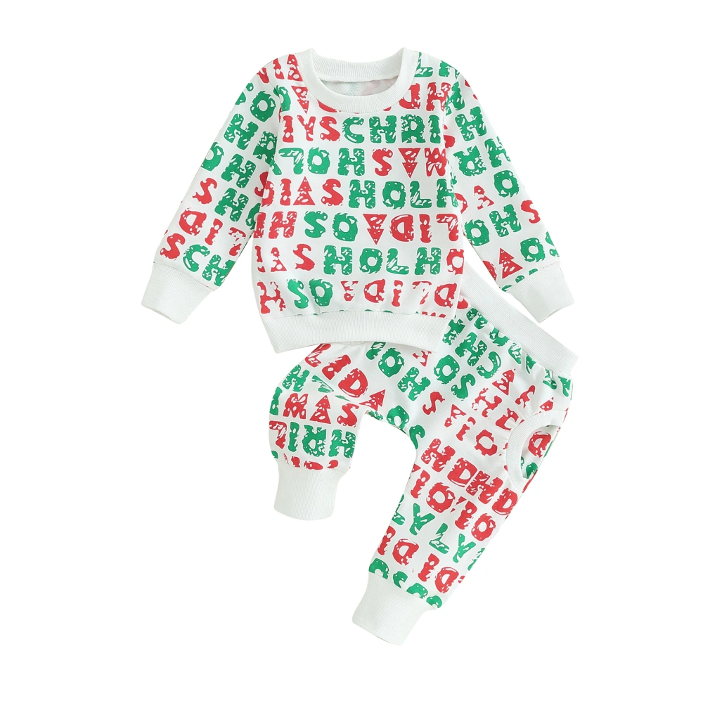 Christmas Baby Pants Set, Letters Long Sleeve Sweatshirt Sweatpants