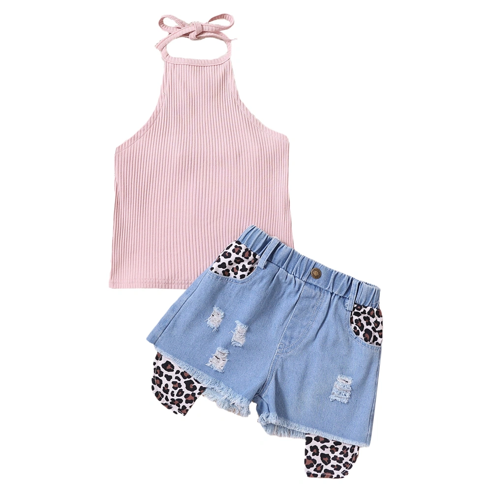 Kids Girls Summer Clothes Halterneck Tops and Denim Shorts Headband