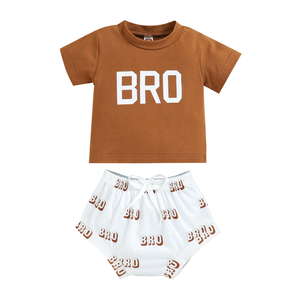 Infant 2Pcs Summer Outfits, Short Sleeve Letter Print Tops + Shorts