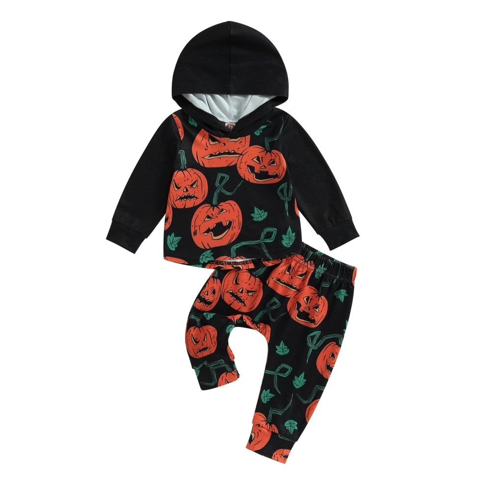 Baby Halloween 2Pcs Outfit Pumpkin Print Long Sleeve Hoodies Pants