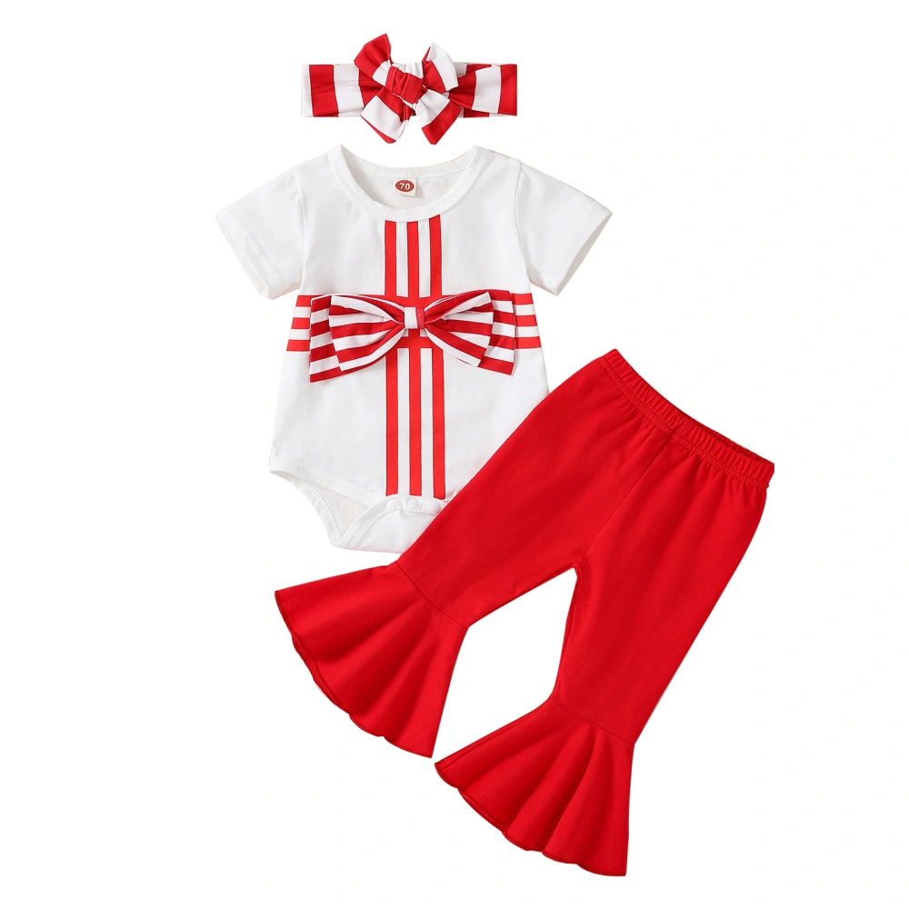 Baby Girl Clothes Suits Stripe Big Bow Romper Flare Pants Headband